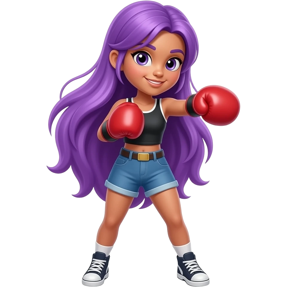 GIRL WITH LONG PURPLE HAIR IS BOXING emoji