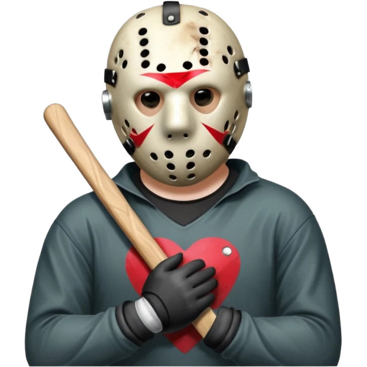 Jason Voorhees, looking cute, with his hands clasped in front of him, at a sideways angle, looks like he is in love emoji