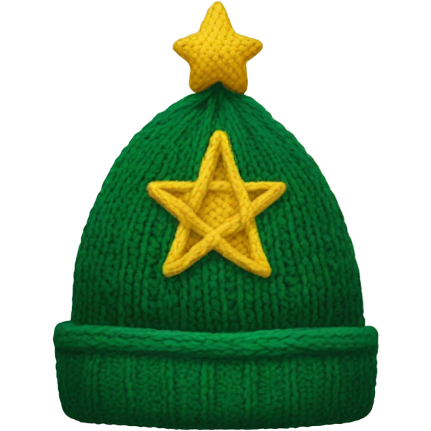 A knit hat like a Christmas tree，The bottom is wide enough for people to wear and has a yellow pentacle on top. emoji