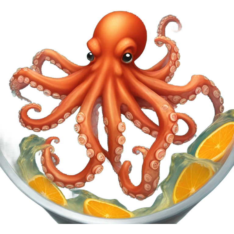 Red octopus swimming in orange juice   emoji