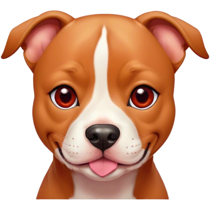 Cinematic Cute Red/Fawn Staffordshire Bull Terrier Portrait Emoji, Head tilted playfully and inquisitively, featuring a glossy red/fawn Fur with a vibrant sheen and delicate white accents, round, sparkling dark eyes filled with curiosity, Simplified yet irresistibly adorable features, highly detailed, glowing with a warm, friendly glow, high shine, affectionate and spirited, stylized with a touch of whimsy, bright and endearing, soft glowing outline, capturing the essence of a mischievous yet loving pup, so playful it feels like it could bound out of the screen and into your arms! emoji