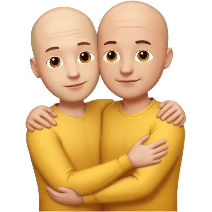 two fit bald men of different heights embracing, clear and simple, emoji style emoji