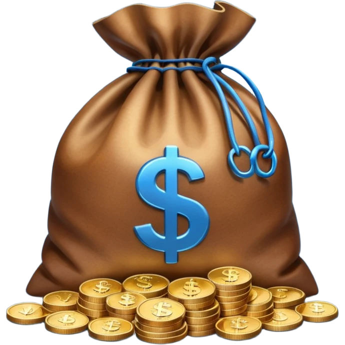 money bag on top of blue coins stack emoji