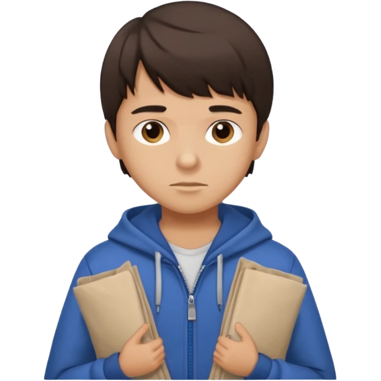 boy dark brown hair with bangs with straight eyebrows folding clothes  emoji