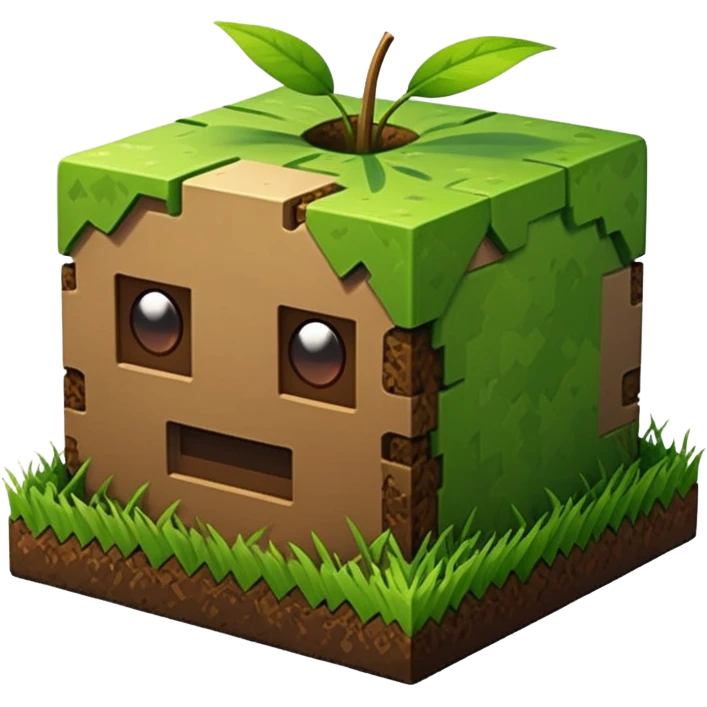 A 3D Apple-style emoji of a simple Minecraft-style grass block, cube-shaped with green grass on top and brown dirt on the sides, no background, clean design. emoji