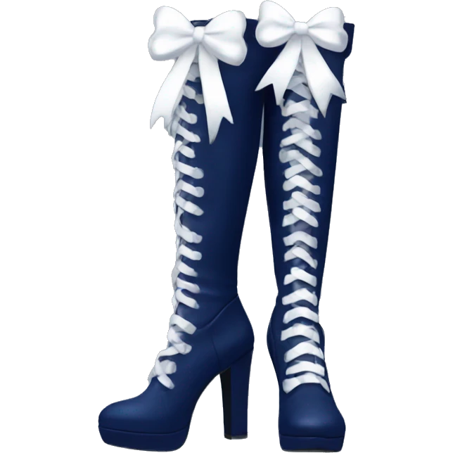 Navy blue thigh high boots with white bow emoji