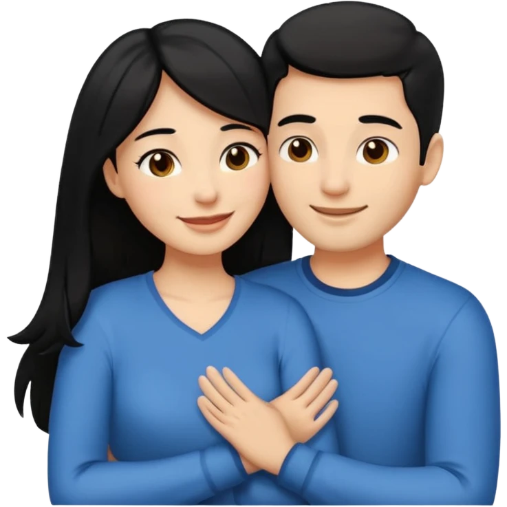 An emoji of a happy couple, the woman has long black hair and a light brown skin tone, while the man has short black hair and a white skin tone. They are in a romantic pose, expressing love and joy with warm facial expressions and affectionate gestures. emoji