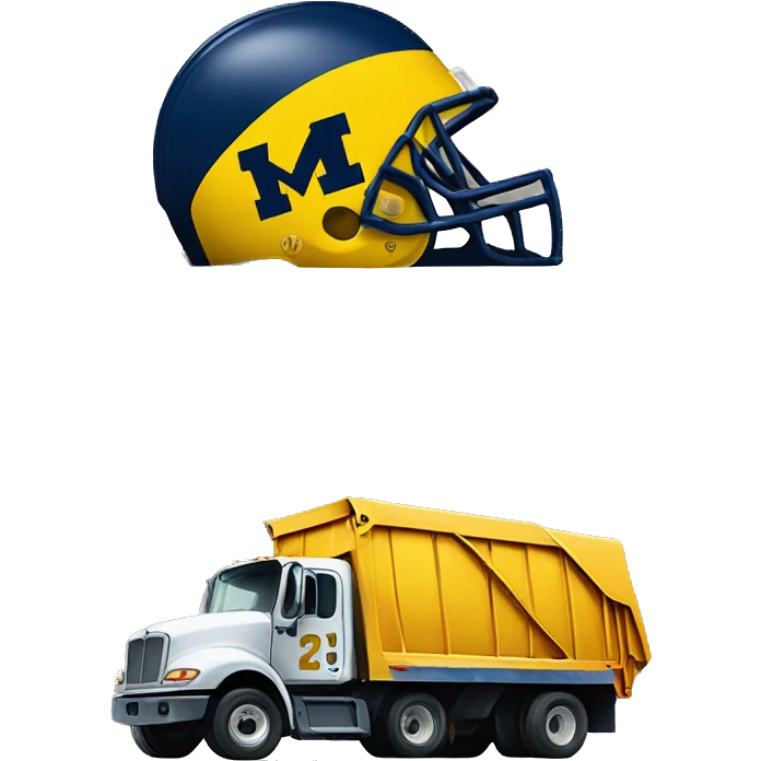 University of Michigan football helmet next to a garbage truck  emoji