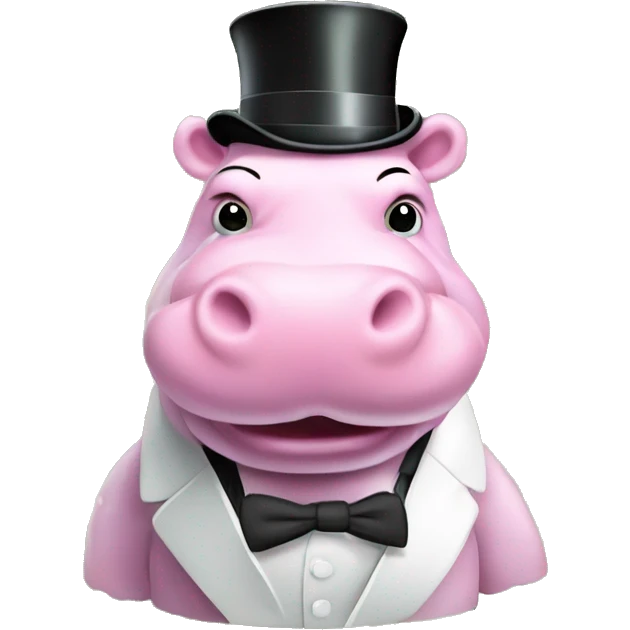 fluffy pink hippo monopoly top hat and money floting around it emoji