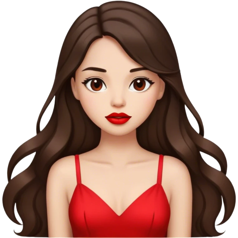 brunette girl with long hair and red lipstick in dress emoji