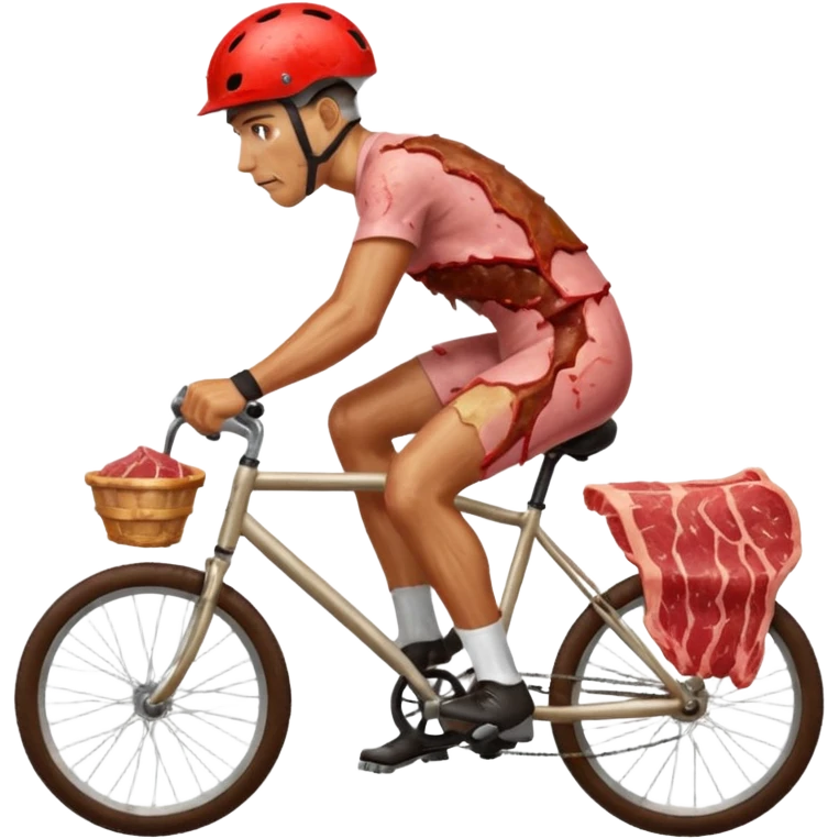 guy riding bike but its raw meat emoji