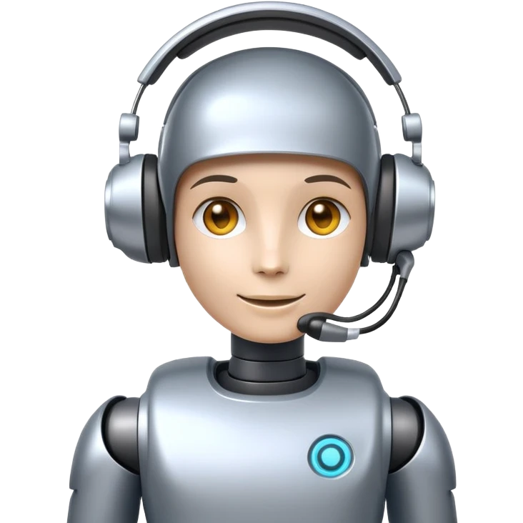 Helpful robot customer support agent with headset in chat bubble emoji