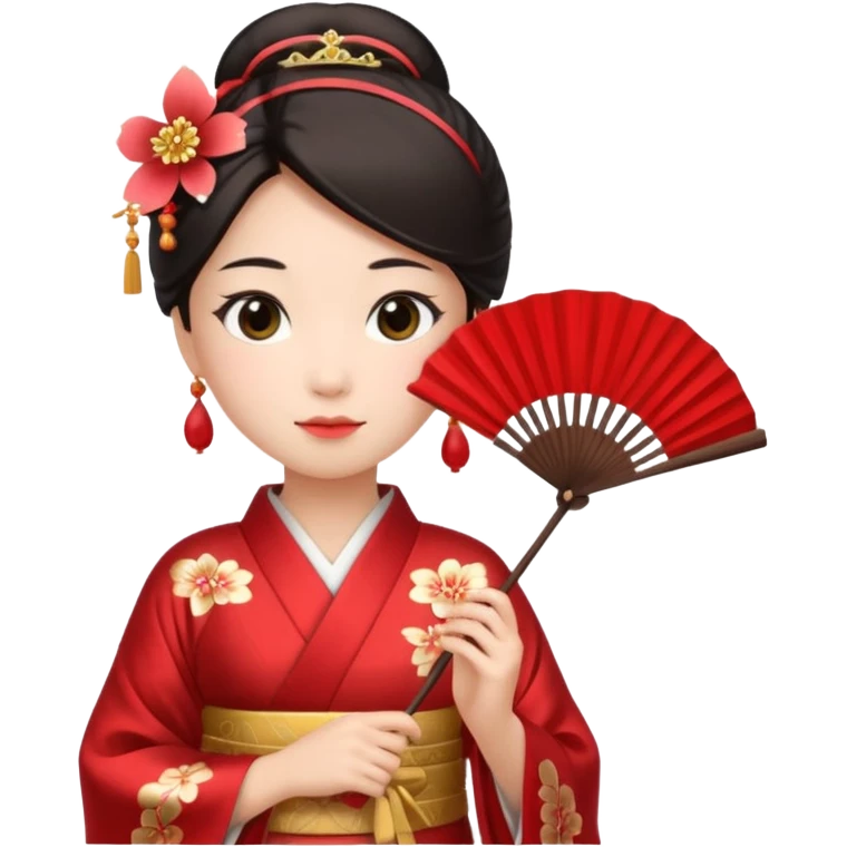 Kimono princess, red kimono with fan emoji