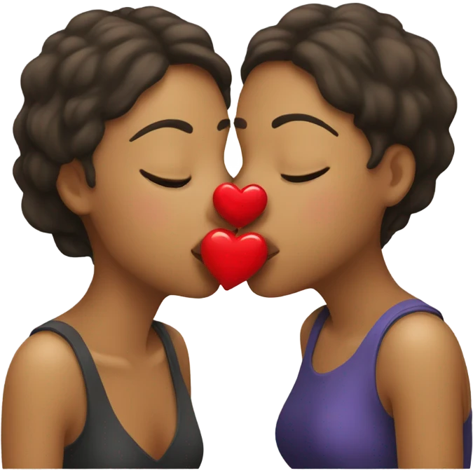 Two women kissing with hearts emoji