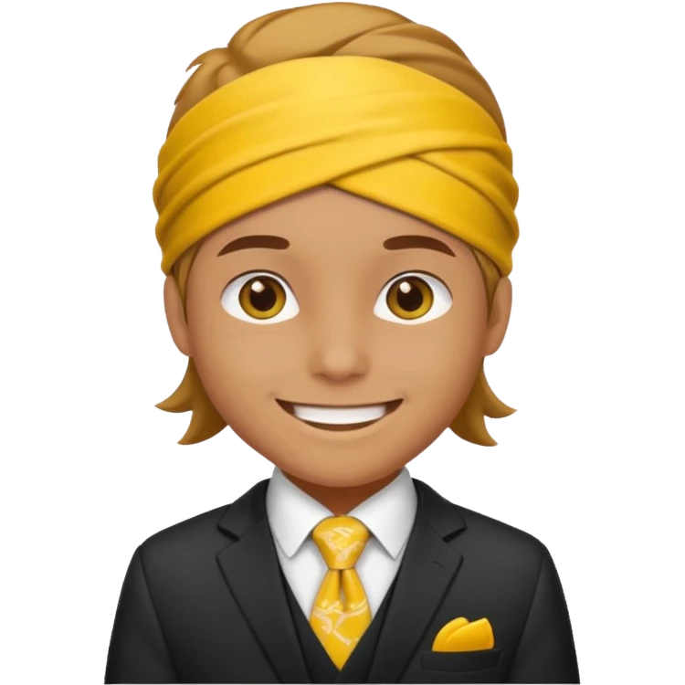 Character wearing yellow bandana and a suit emoji