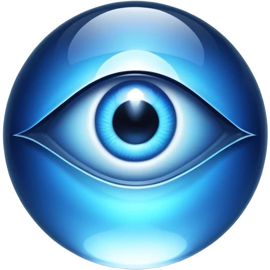 Cinematic Realistic image of a glass Evil Eye blue stone, rendered with translucent, luminous blue hues and finely cut facets that catch soft reflective light, set against a dark, minimalist backdrop to emphasize its mystical allure. emoji