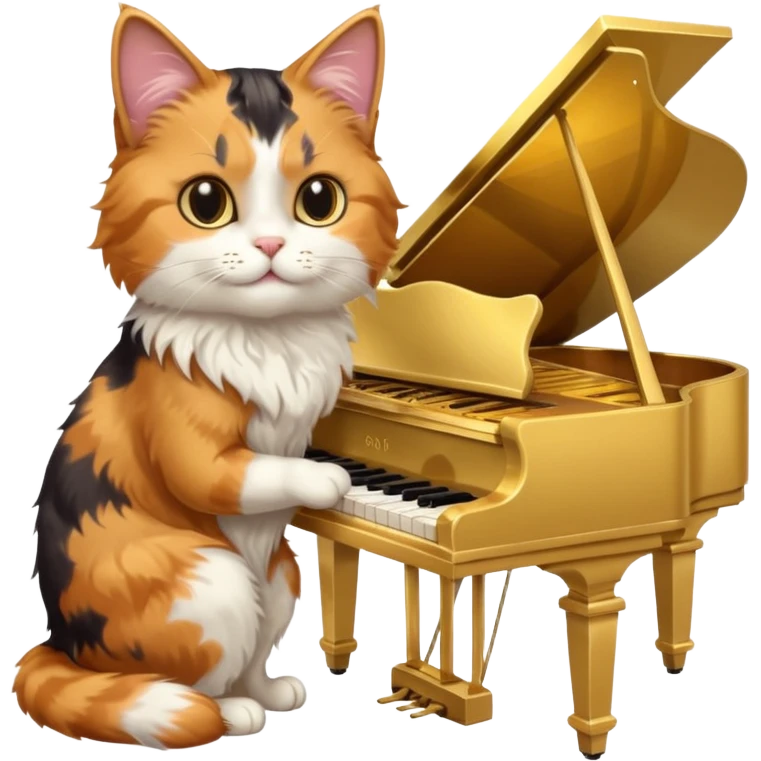 calico cat play gold piano, portrait emoji