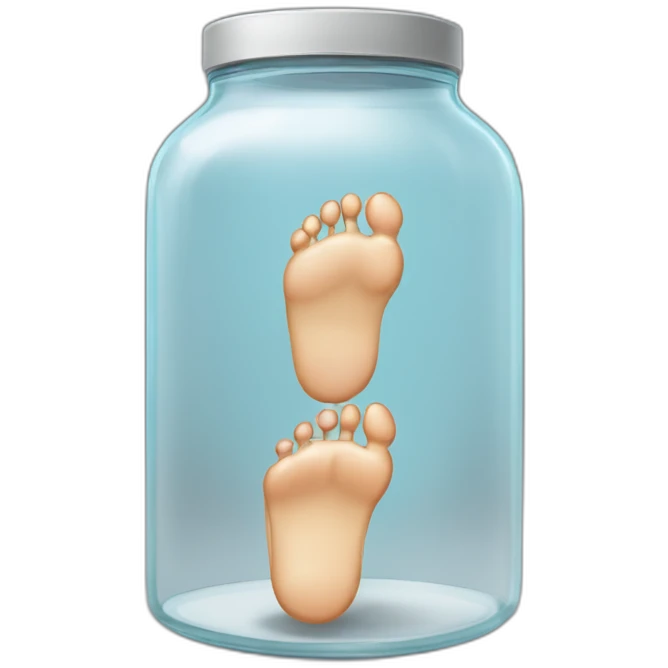 human feet and ankles standing on the floor with an empty transparent jar between them,outside,to the left and to the right,front view emoji