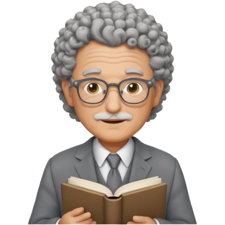 elderly male, curly hair, holding book, wearing gray suit emoji