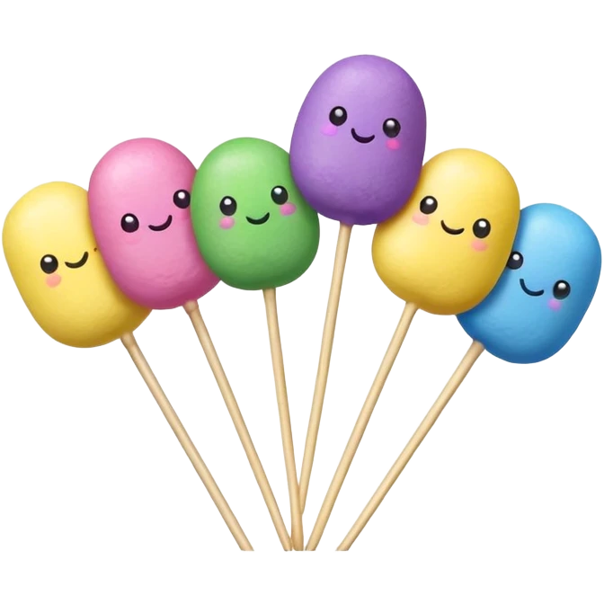 Colorful rainbow dango with five small rice dumplings on a stick in blue, purple, pink, yellow and green colors emoji