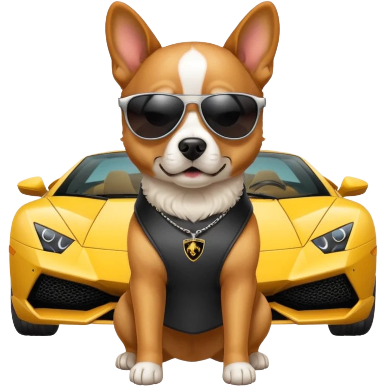 Dog with bomb with shades on a Lamborghini emoji