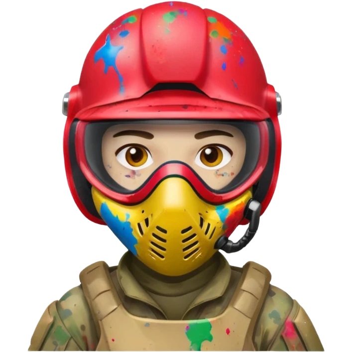 paintball player face shot with lots of colors messy red helmet emoji