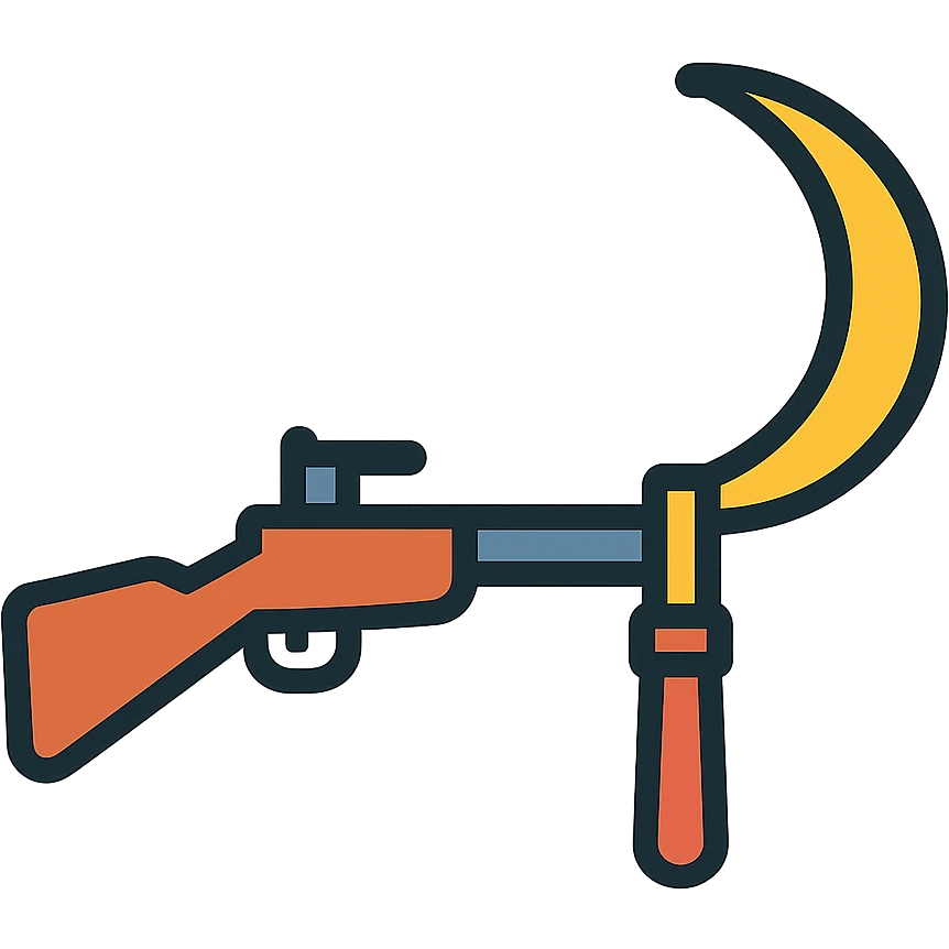A sickle attached to the end of a rifle as a bayonet weapon emoji