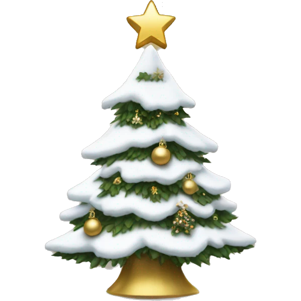 christmas tree with snow and white and gold decorations  emoji