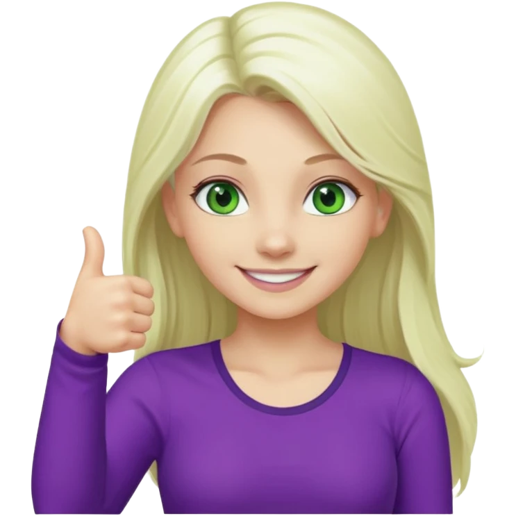 Long platinum blonde hair girl with green eyes in purple top with thumbs up  emoji