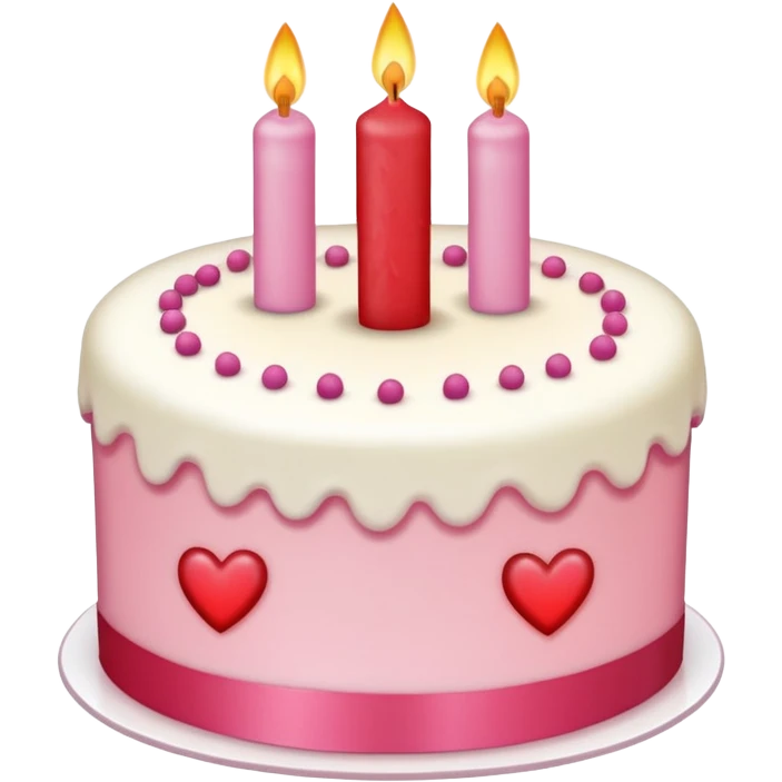 birthday cake with a single candle and heart decorations emoji