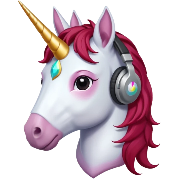 headphone wearing unicorn with dark red hair emoji