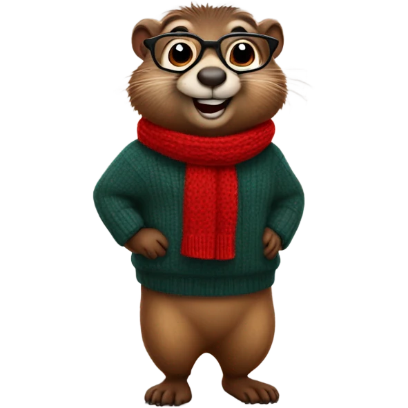 winking cute groundhog in a fully red sweater and glasses full body shown emoji