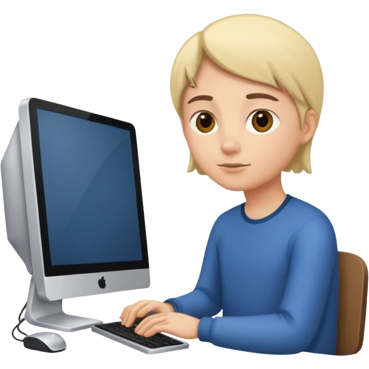 Людина сидить за комп'ютером та дивиться в екран emoji