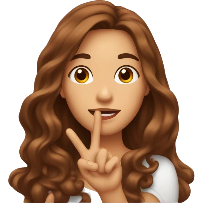 a woman, with long, wavy brown hair, who gives a kiss with her mouth and makes a V sign with 2 fingers emoji
