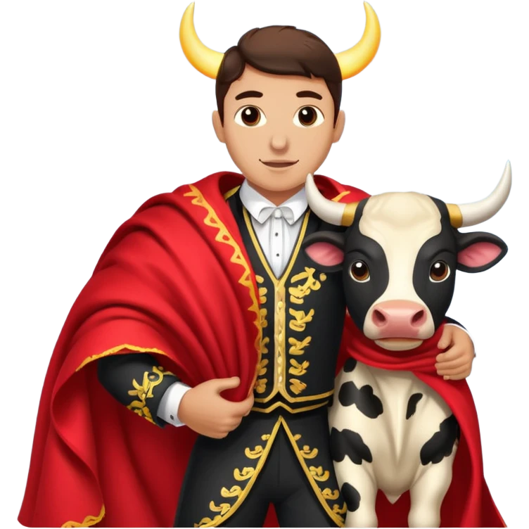 bull fighting where man has red blanket and bull runs past it emoji