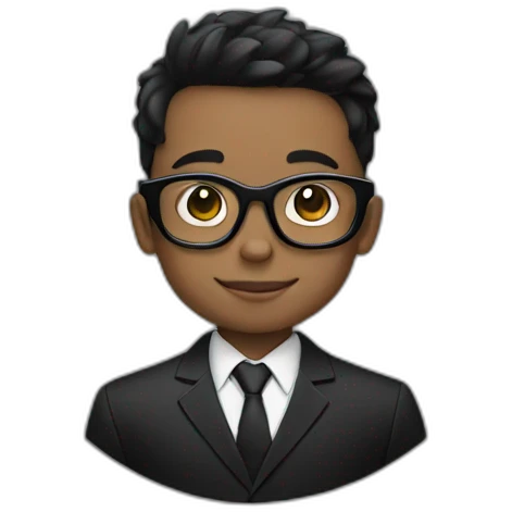 Boy wear black suit and black circle glasses  emoji