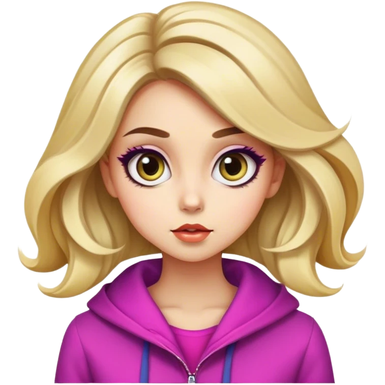 Pretty stylish anime character, real life, big eyes, cute, gorgeous hair, full body, stylish clothing, lady, young, romantic, colorful, detailed, cool design emoji