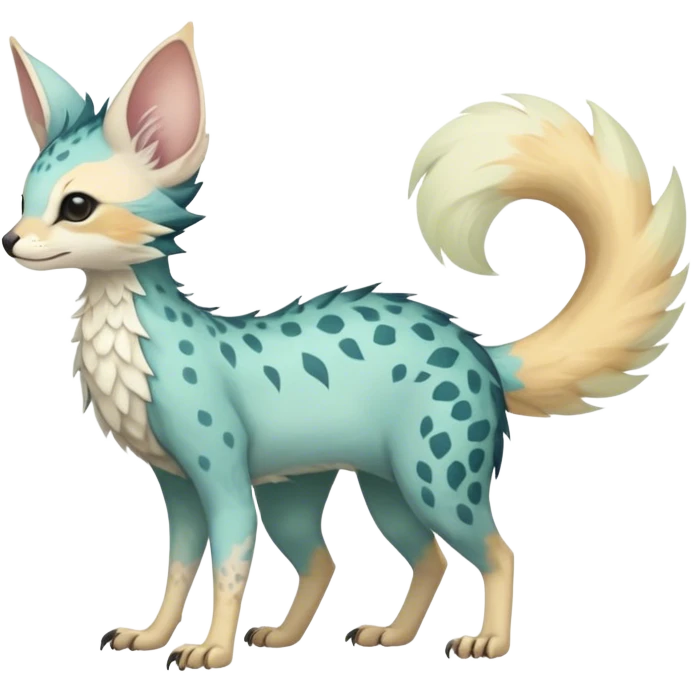 Feral Rare Fantasy pastel tropical Vernid-Trico-species by LiLaiRa, random markings, tufted tail, tufted ears, full body emoji