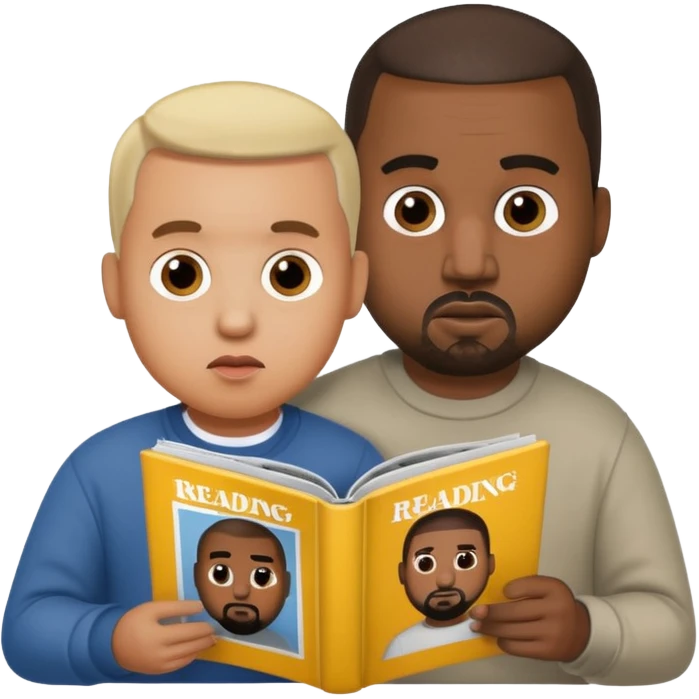 Kanye reading magazine with cousin emoji