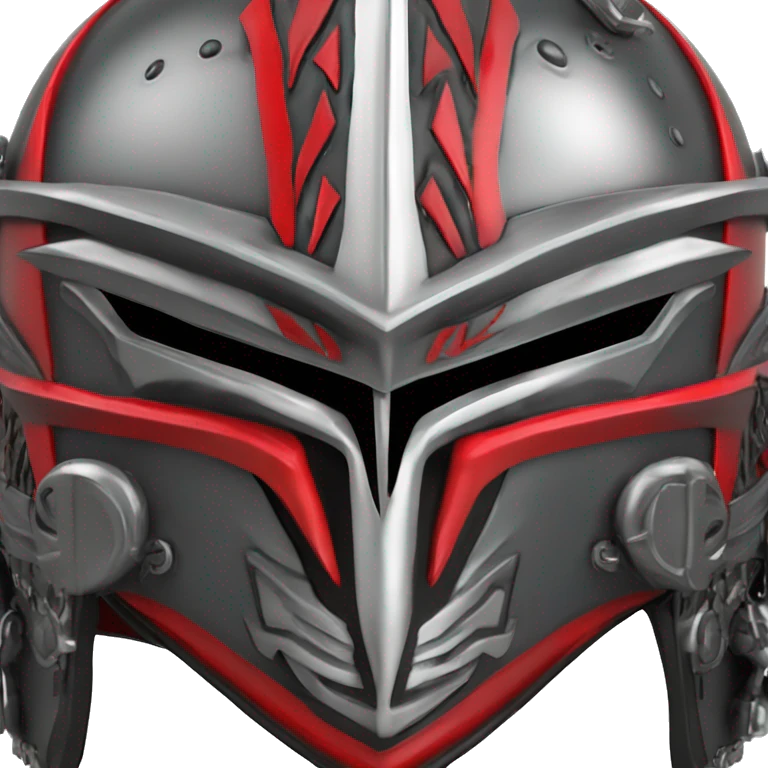 Texas-tech-red-raiders tribal artwork covered  T logos in gunmetal on battle helmet on top  tall steampunk gothic Mohawk in multi  color Logo T in hint of shiny silver 3d emoji