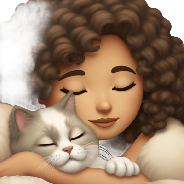 brunette 3b haired beige girl sleeping with her himalayan cat  emoji