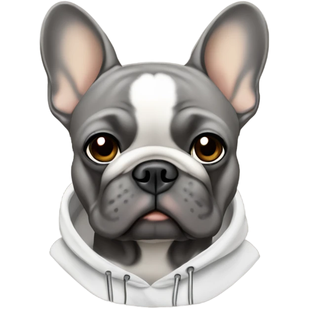 Grey French bulldog with tan tips in a hoodie  emoji
