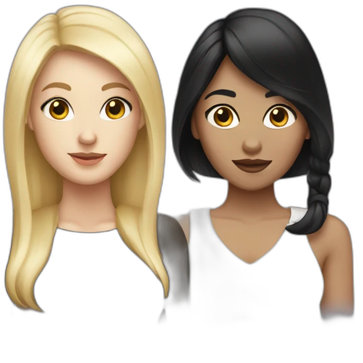 Two black hair white skin women and one blonde woman emoji