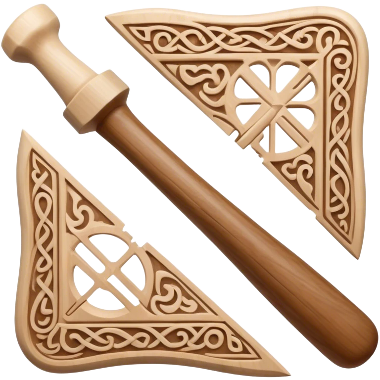 Scandinavian carving icon, bone with intricate Norse patterns, show chisels and carving tools, minimalistic style, clean lines, transparent background. emoji