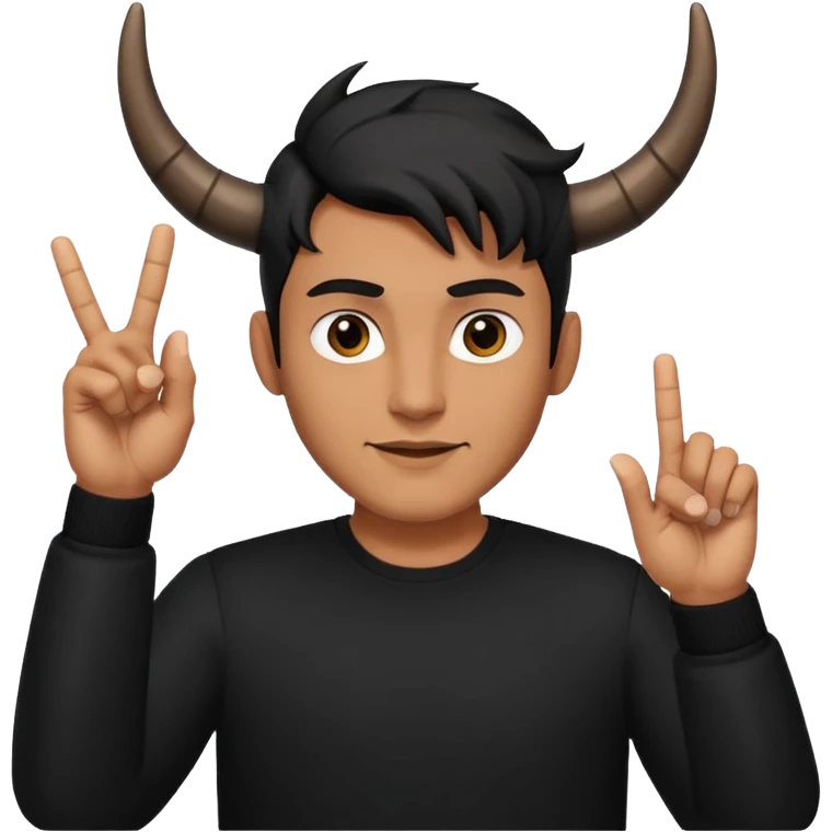 Un uomo vestito in nero che fa il gesto delle corna  emoji
