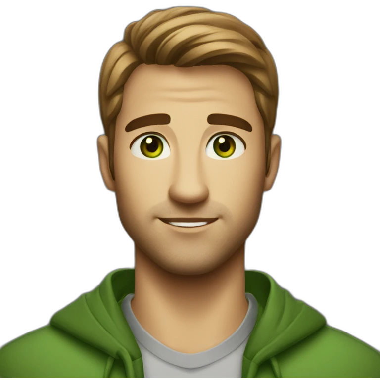 Handsome man with green eyes and brown straight short hair and dimbles emoji