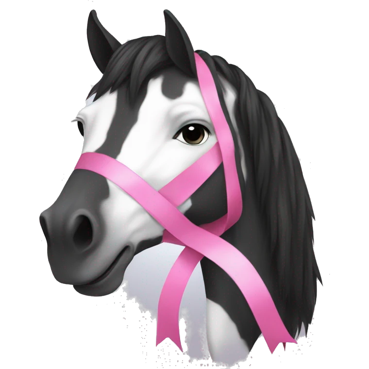black and white horse with pink ribbon emoji