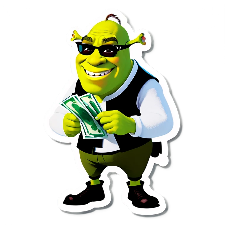 Shrek wearing sunglasses counting money emoji