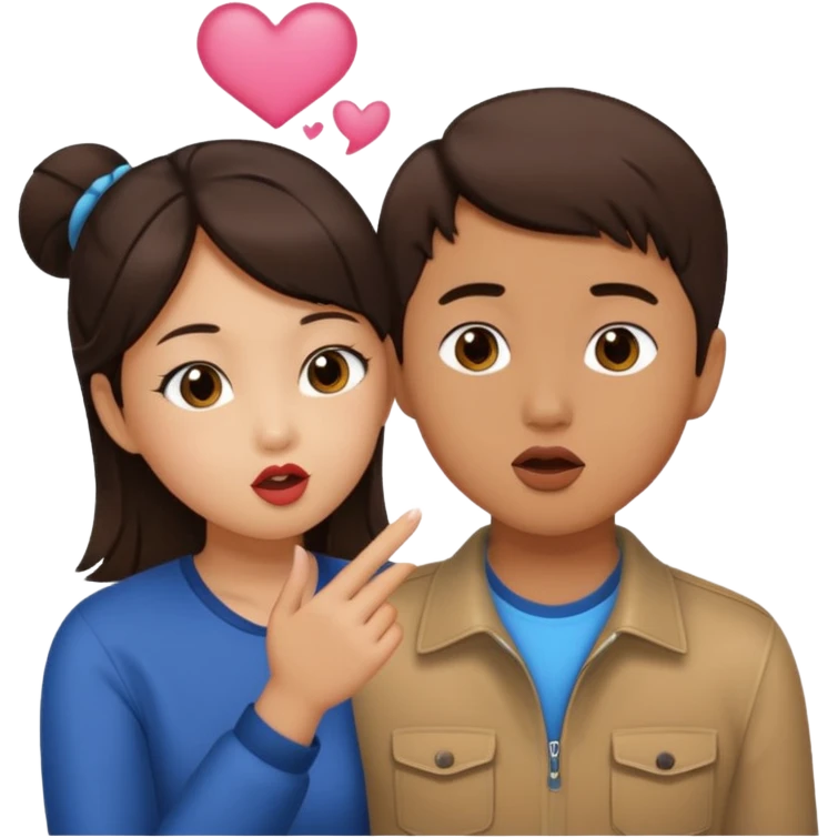 Asian girl blowing kiss to brunette boy  emoji