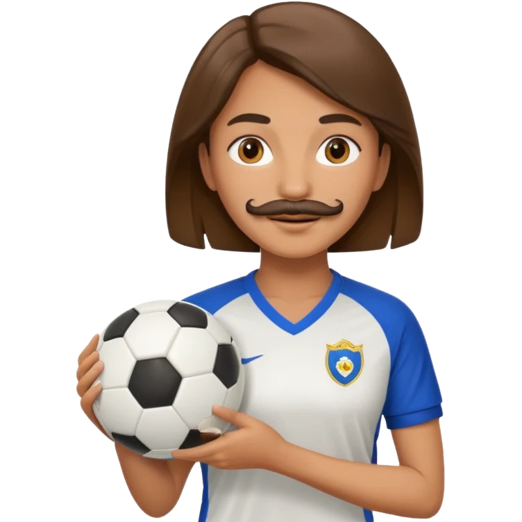 woman soccer player with mustache holding soccer ball emoji